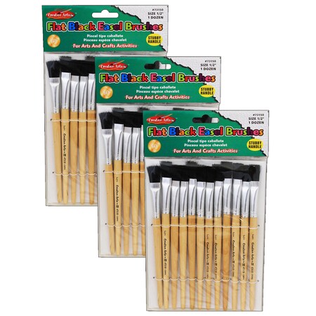 Charles Leonard Flat Tip Easel Paint Brushes with Short Stubby Handle, 0.50 Inch, Natural Handles and Black Bristles, 12-Pack (73150)